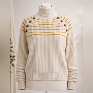 Hem & Thread Cream and Gold Striped‎ Turtleneck Sweater